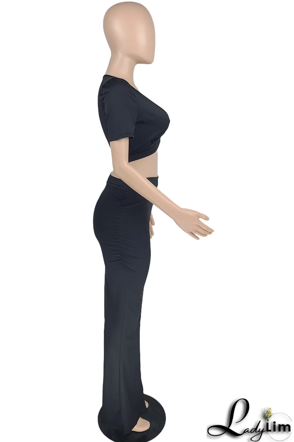 Light Blue Sexy Solid Split Joint V Neck Short Sleeve Two Pieces