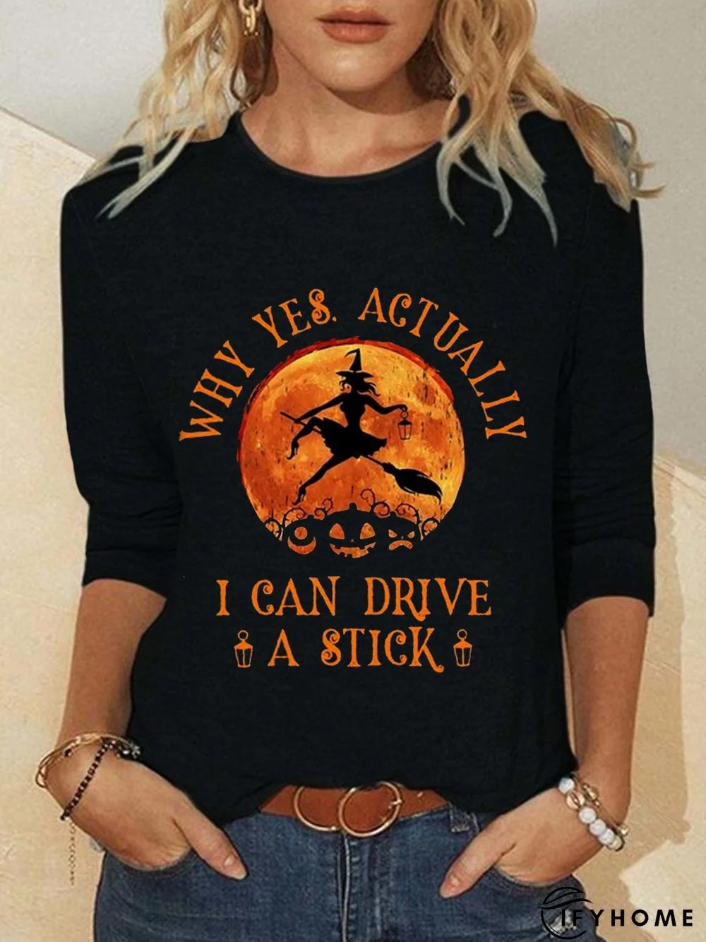 Casual Halloween Long Sleeve Crew Neck Printed Top T-shirt | IFYHOME