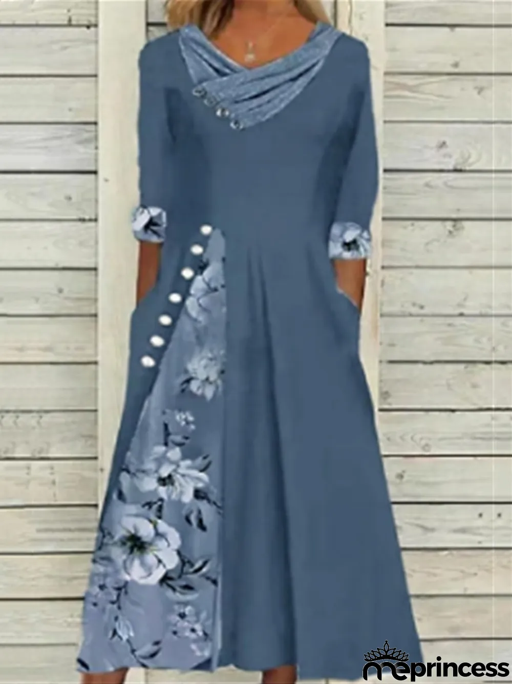 Women's Summer Dress Print Dress Floral Print Button V Neck Midi Dress Fashion Streetwear Outdoor Street Half Sleeve Loose Fit Pink Navy Blue Blue Summer Spring S M L XL XXL