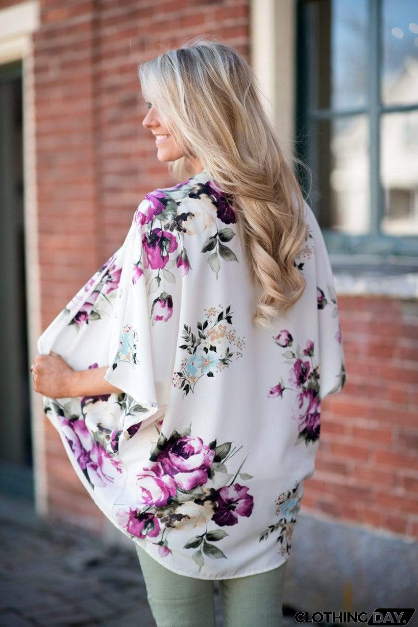 Bohemia Flower Print Summer Beach Women's Cardigan Loose Chiffon Coat