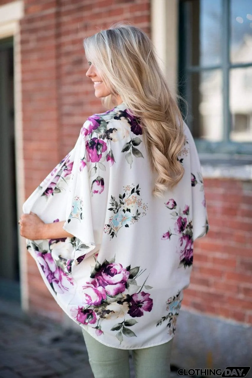 Bohemia Flower Print Summer Beach Women's Cardigan Loose Chiffon Coat