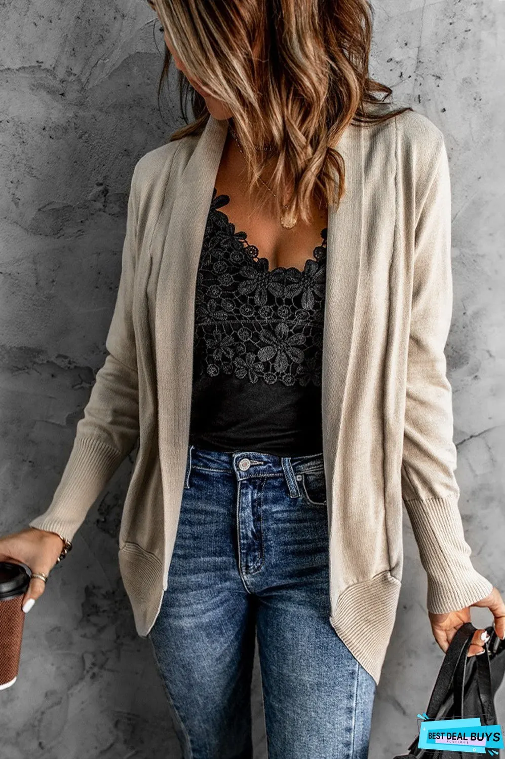 Long Sleeve Ribbed Hem Open Front Longline Cardigan