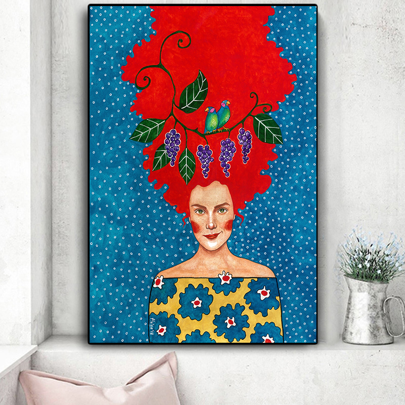 Girl Hair Flower Women Retro Abstract Poster Wall Art Canvas Painting Fashion Nordic Wall Pictures for Live Room Home Decoration