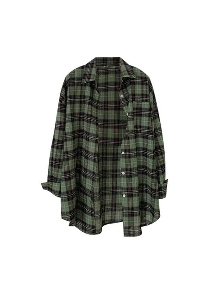 Mongw Mongw Classic Plaid Design Women Baggy Shirt Turn-down Collar Long Sleeve Female Blouses Spring Summer BF Vintage Oversize Chic 1127-1