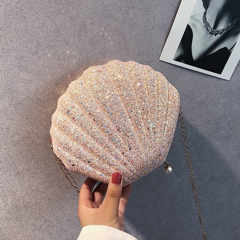 Women Shoulder Handbags Shell Bag Chain Cute Sequins Small Bag Phone Money Pouch Zipper Crossbody Bags for Women Bolsa Feminina US Mall Lifes