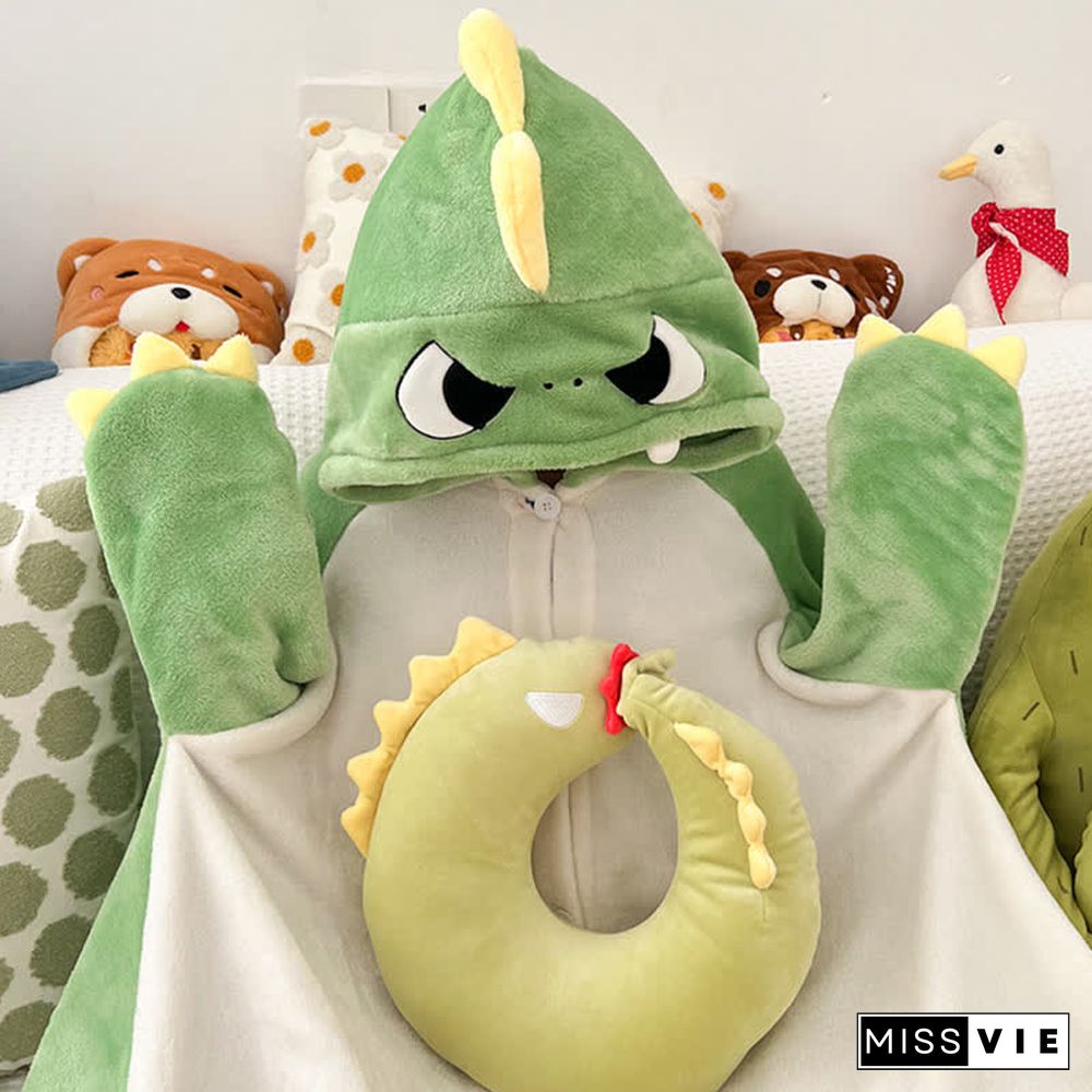 Pre-Order Cartoon Dinosaur Wearable Hooded Blanket Neck Pillow Two Pieces