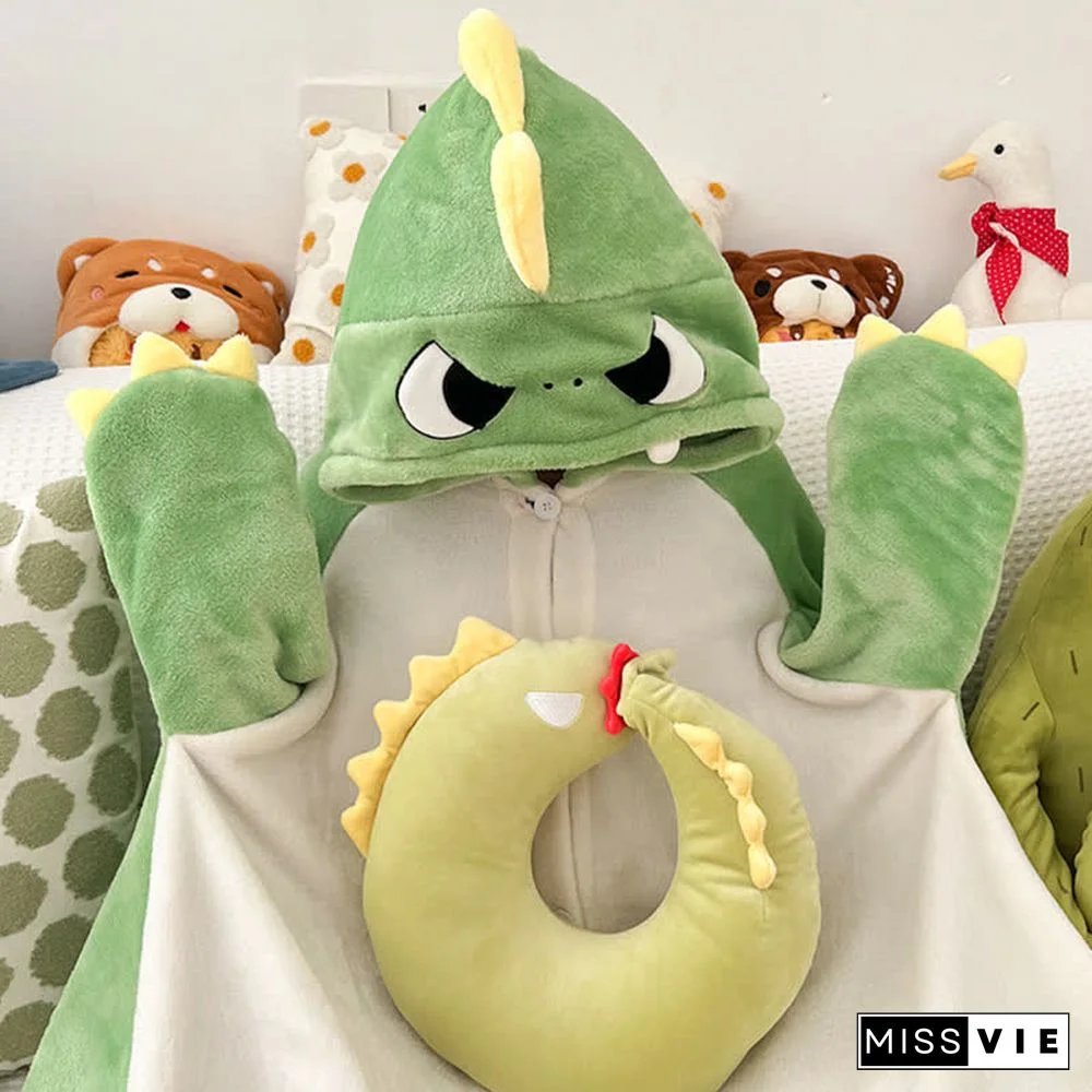 Pre-Order Cartoon Dinosaur Wearable Hooded Blanket Neck Pillow Two Pieces