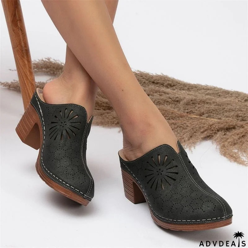 Ladies Retro Simple High Heeled Closed Toe Sandals