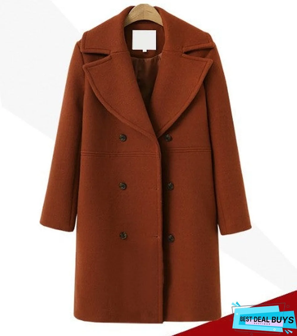 Wool Coat Women's Double Breasted Long Windbreaker Woolen Coat