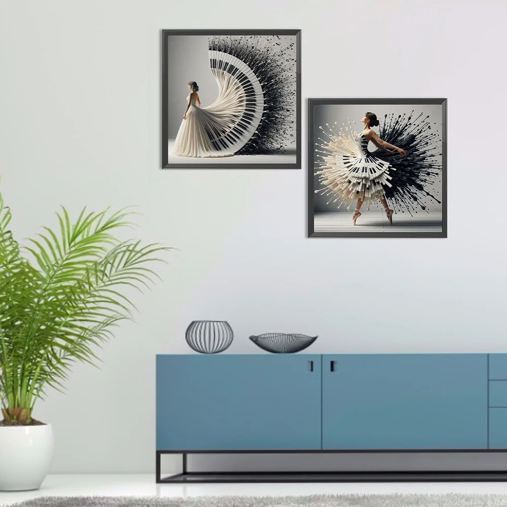 2pcs Diamond Painting - Full Round Drill - Piano Beauty(Canvas|40*40cm)