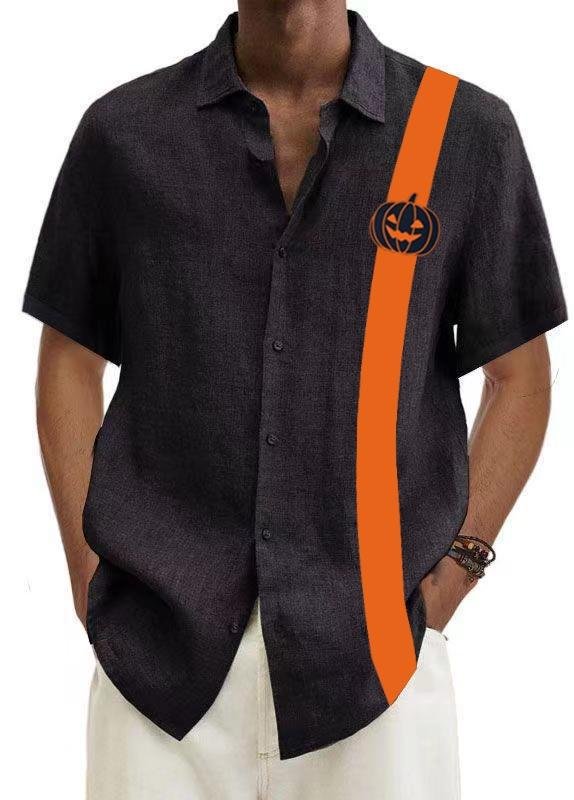 Men's Simple Halloween Striped Pumpkin Cozy Shirt