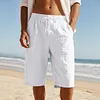 Men's Vintage Linen Casual Beach Vacation Three-Quarter Shorts by Inlyline
