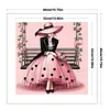 Pink Polka Dot Lady Full 11CT DIY Stamped Needlework Embroidery Kit 15.75x15.75inch Embroidery Needlepoint Starter Kits Cross Stitch Art and Crafts Kits for Beginners Adults Home Decor