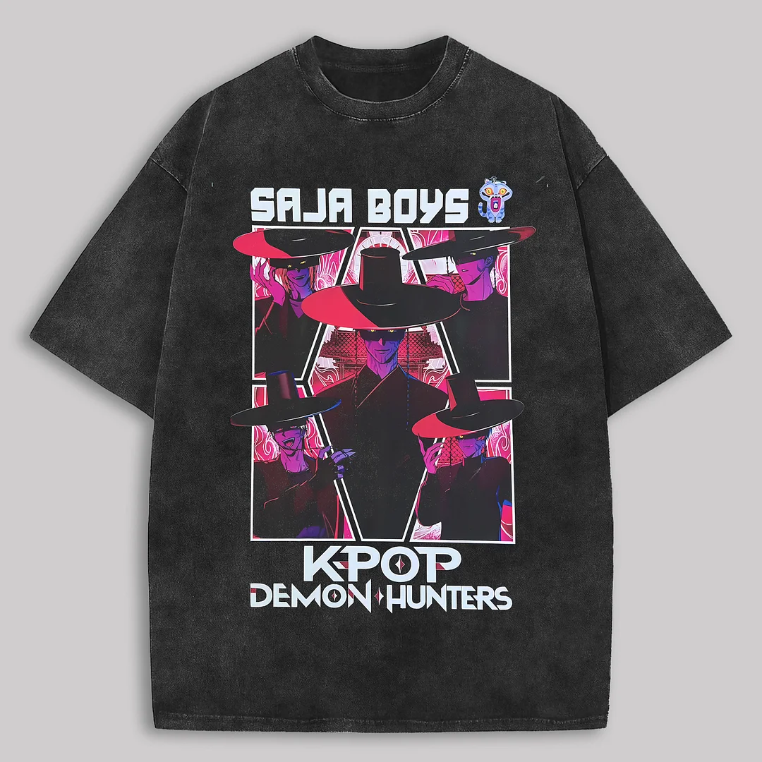 KPop Demon Hunters Printed Unisex Washed T-Shirt