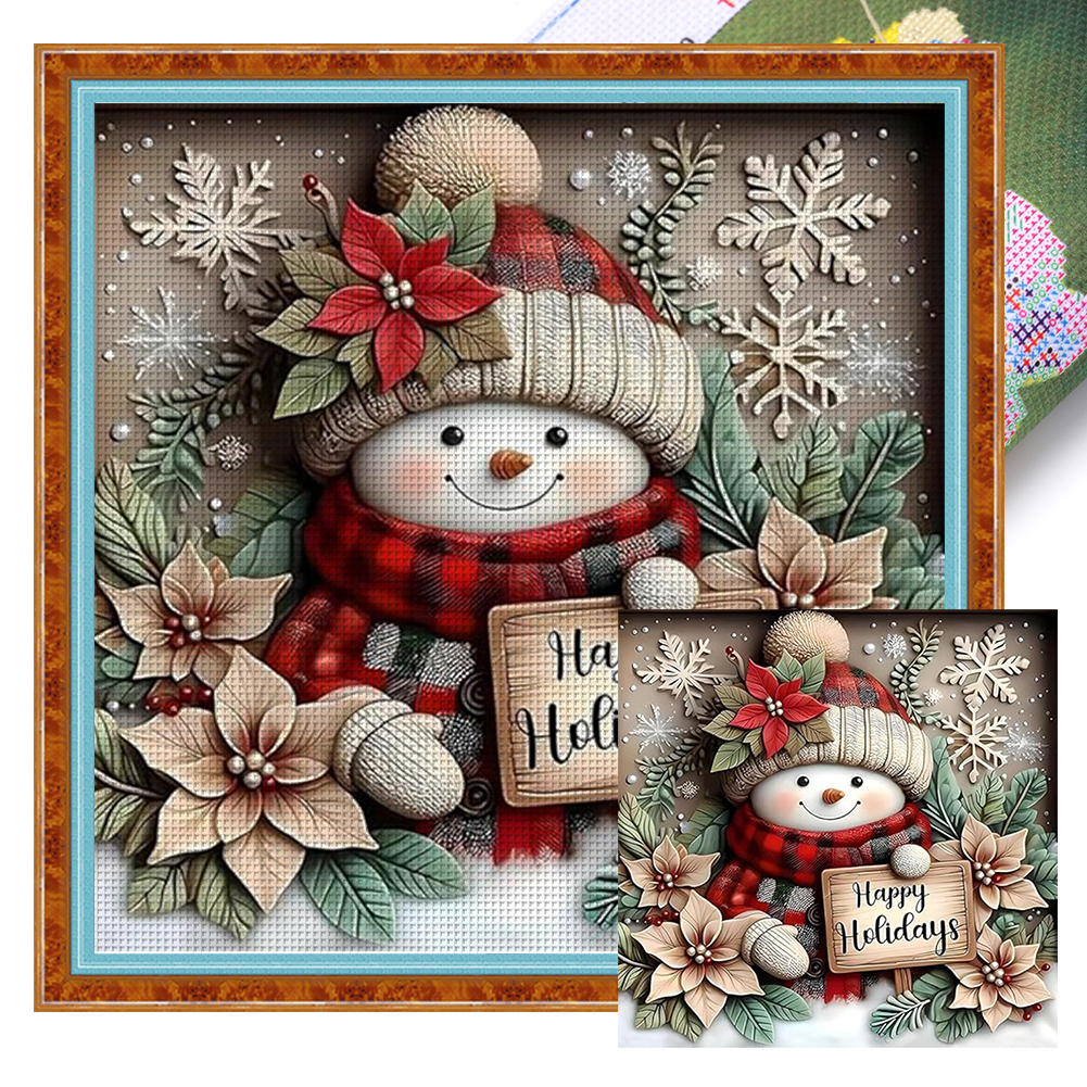 Cute Snowman Full 11CT Pre-stamped Canvas(40*40cm) Cross Stitch