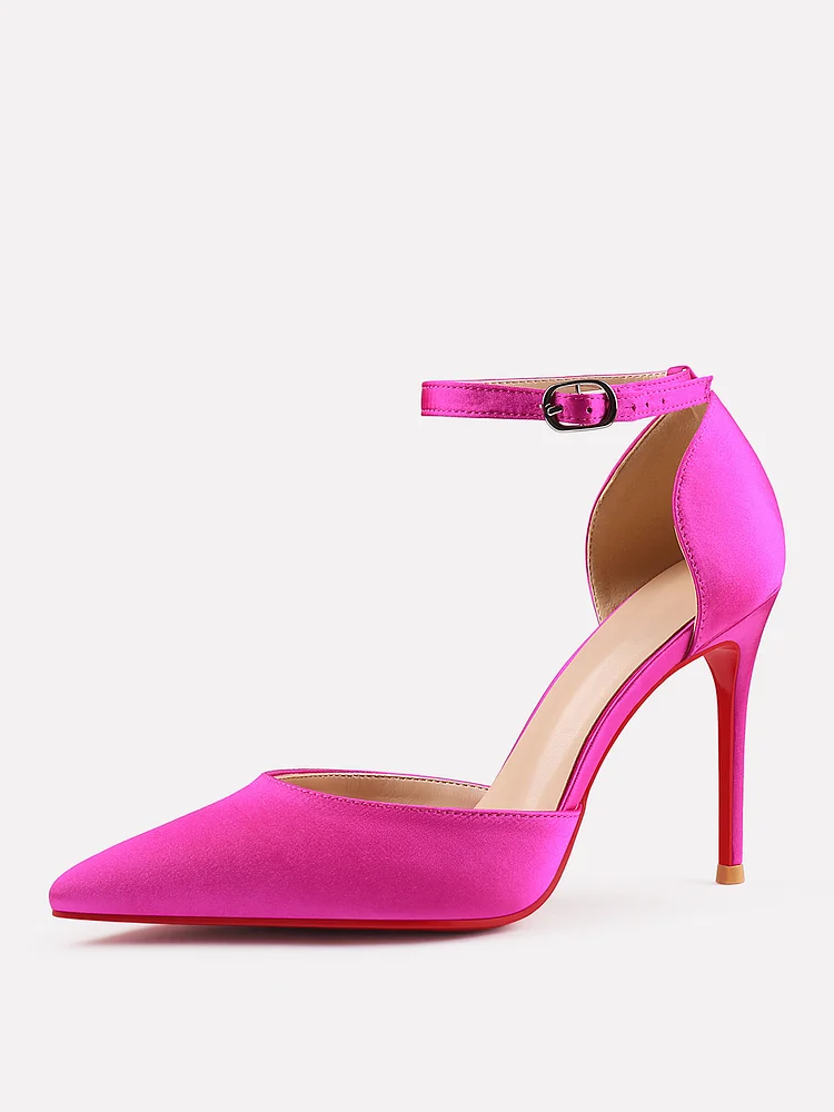 100mm Women's Ankle Strap Pointed Toe Pumps Wedding Party Red Bottoms High Heels Stiletto Shoes