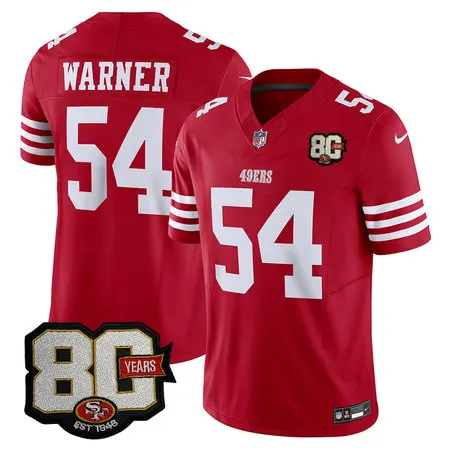 Men's San Francisco 49ers #54 Fred Warner Red 80 Anniversary Vapor F.U.S.E. Limited Jersey