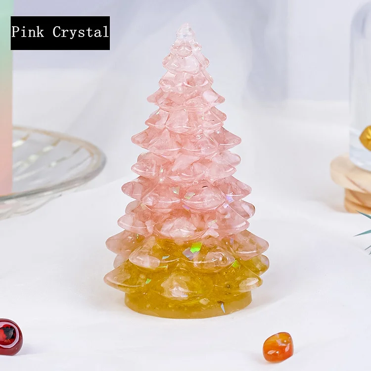 Healing Natural Crystal Christmas Tree Ornament Dropping Gel Raw Stone Crushed Stone Resin Christmas Day Atmosphere Decoration Gift