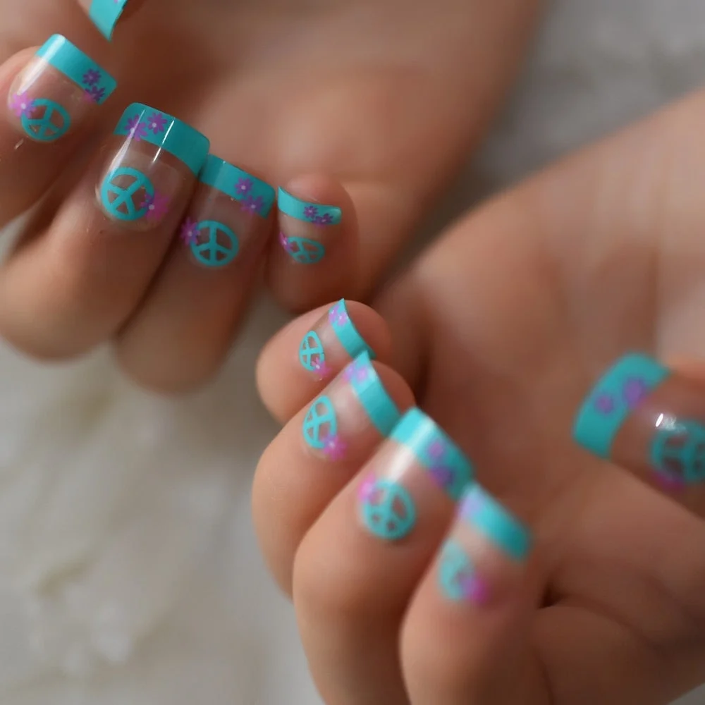 Boom Star French Nails Children Finger Decoration Pre-designed False Nails Purple Transparent Small Size Manicure Tips-Nail Inspo