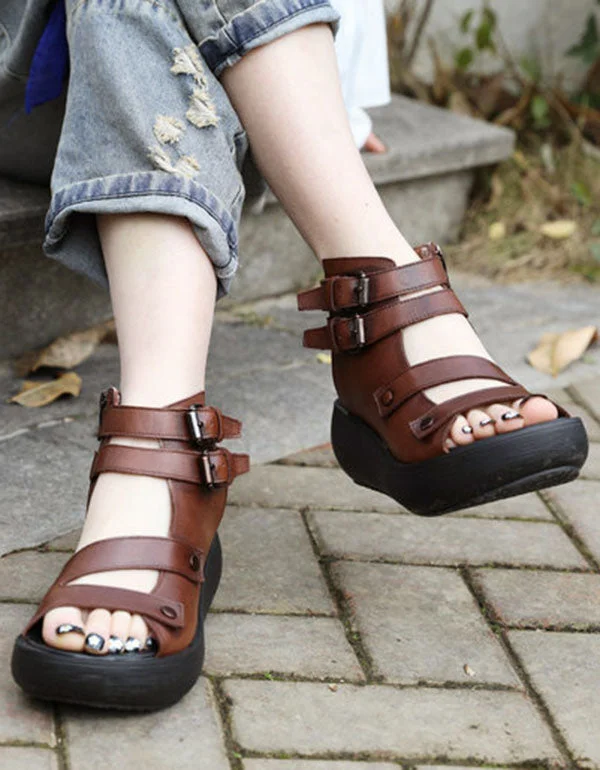 Handmade Women Retro Ankle Strap Sandals