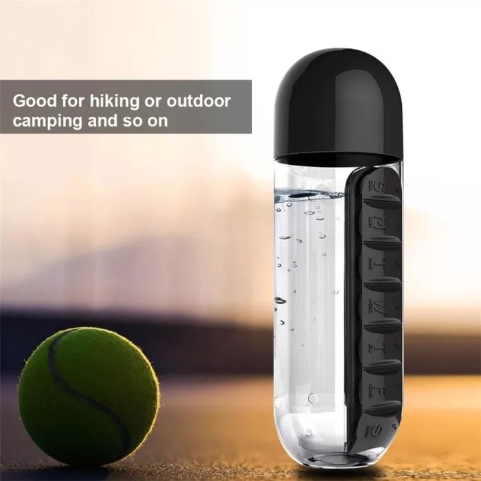 600ml Water Bottle Daily Pill Storage Organizer Box Outdoor Drinking Bottles Anti-leak Drinkware