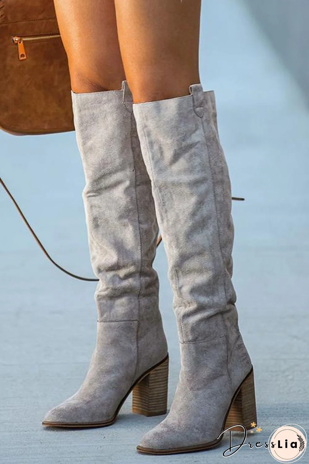 Faux Suede Chunky Heel Tall Boots