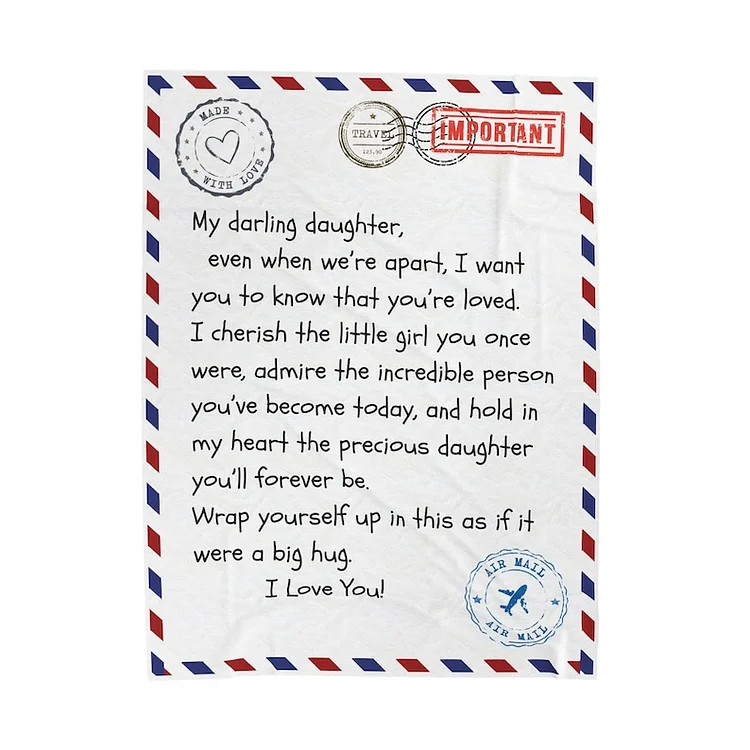 Love Letter To My Darling Daughter - Postage Envelope - Velveteen Plush Blanket[personalized name blankets][custom name blankets]