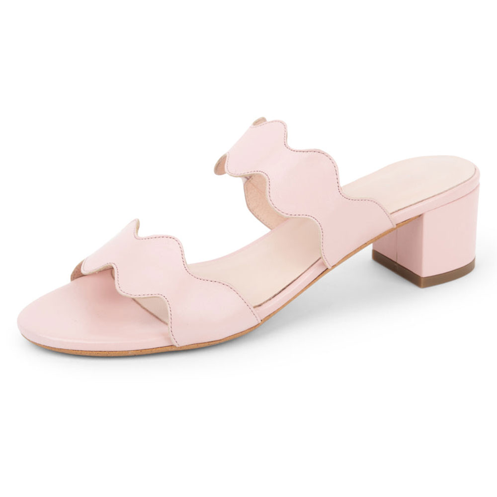Vegan Leather Round Toe Mid Block Heel Light Pink Cute Sandals Nicepairs