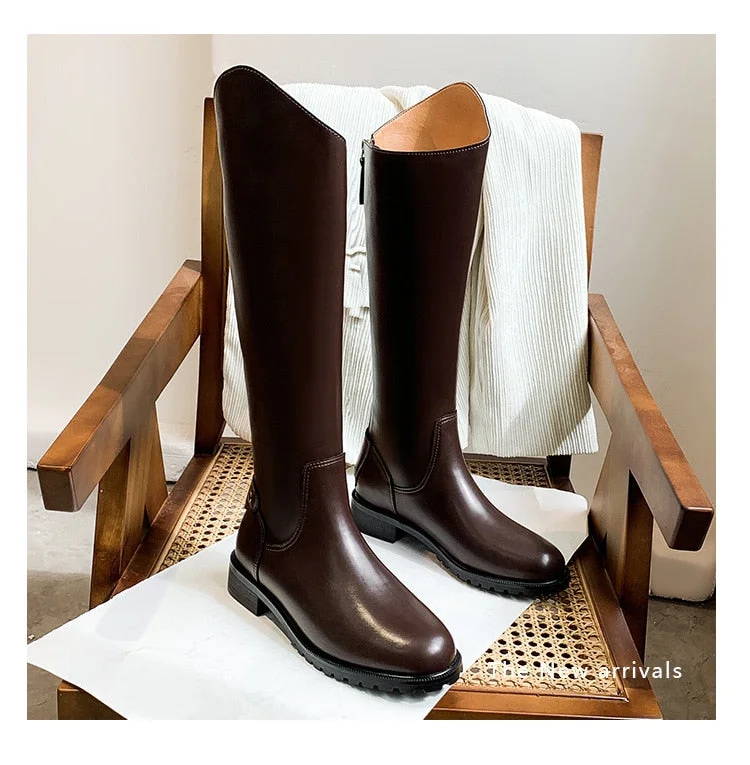 2021 Autumn and Winter New Knee-length Women's Boots Women's Microfiber Round Toe Zipper Warm Winter Boots Ladies Fashion Boots