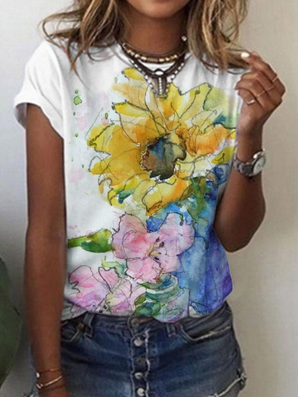 Woman Floral Casual Short Sleeve Shirts & Tops