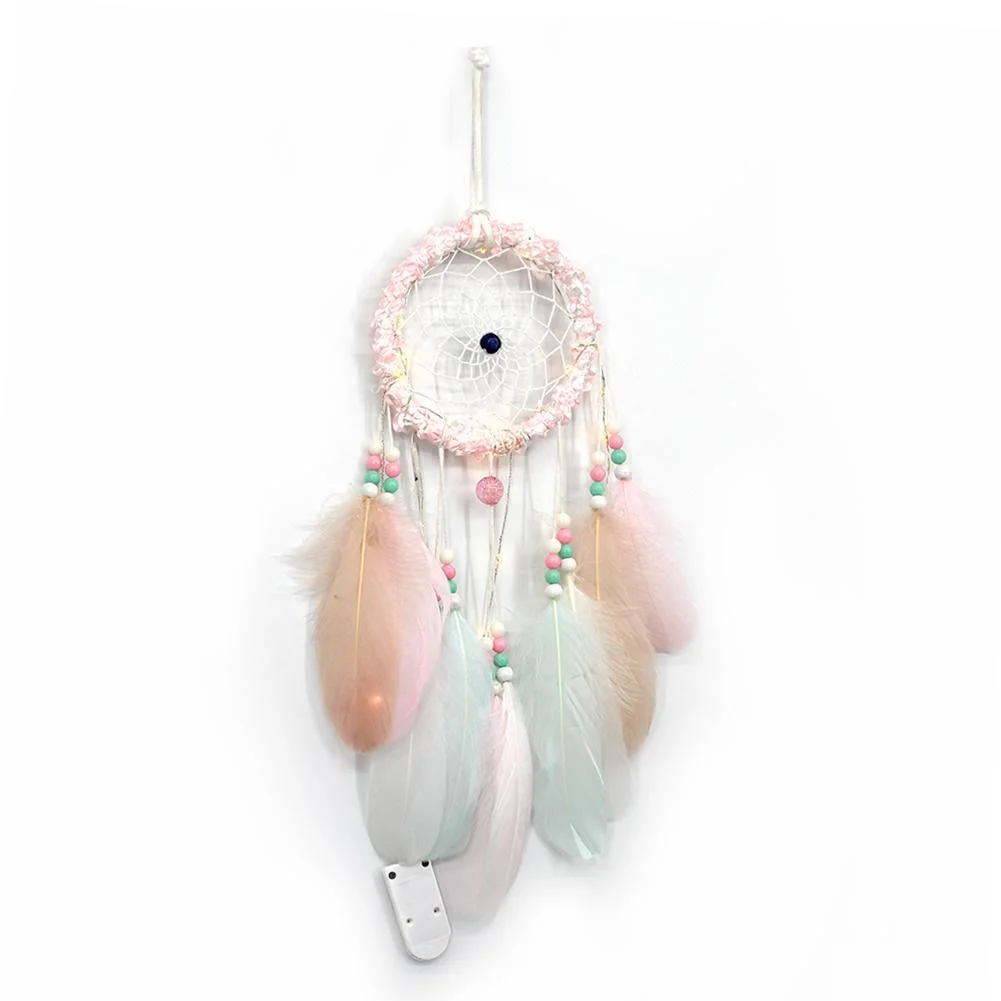 Romantic Feathers Beads Light Dream Catcher Bedroom Hanging Pendant Decor