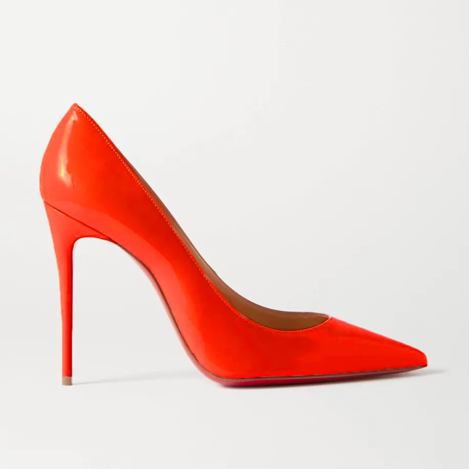 100mm Red Bottom Women's Party Wedding Heels Orange Patent Pumps-vocosishoes