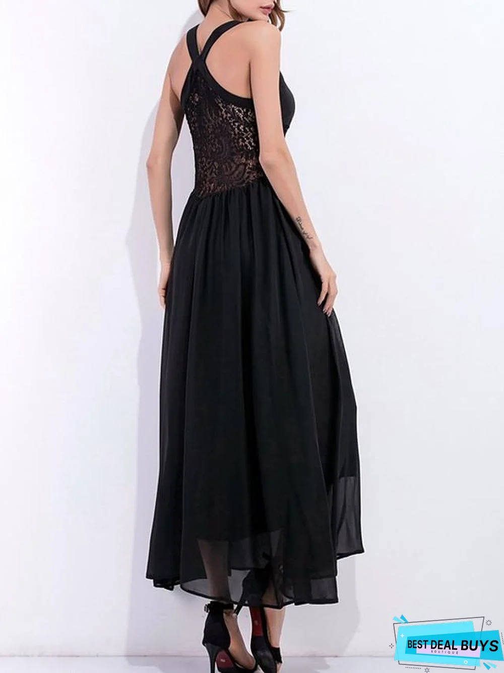 Women's A Line Dress Maxi Long Dress Black Sleeveless Solid Color Summer V Neck Work Sexy Black Dresses