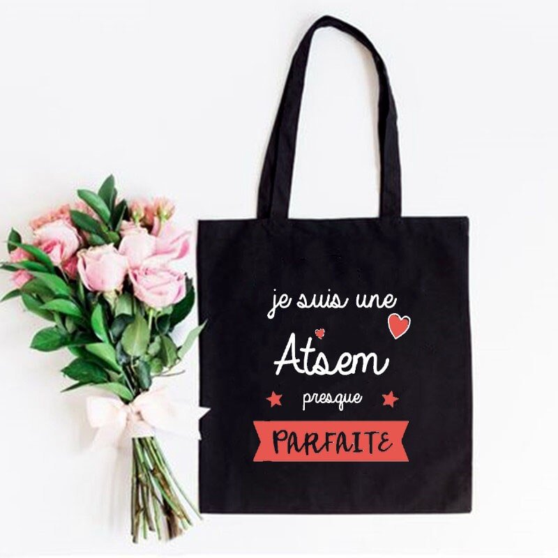 Super Atsem French Print Fashion Women Canvas Shoulder Bags Eco Harajuku Aesthetic Shopping Bag Travel Handbag School Bags Gifts