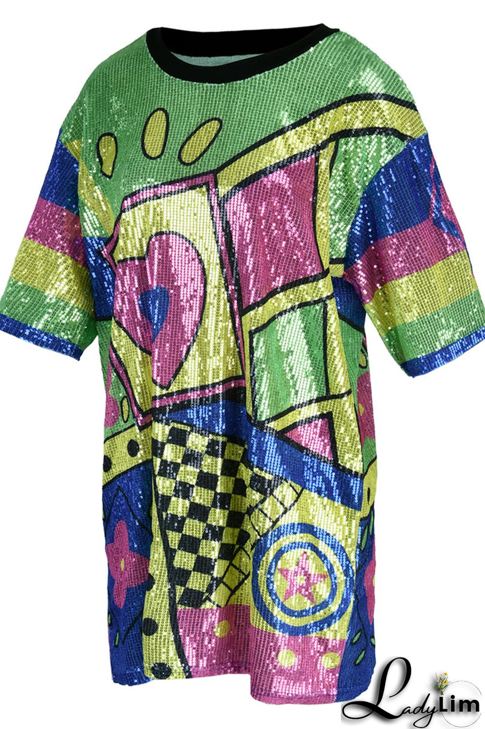 Stripe Fashion Casual Patchwork Sequins O Neck A Line Dresses