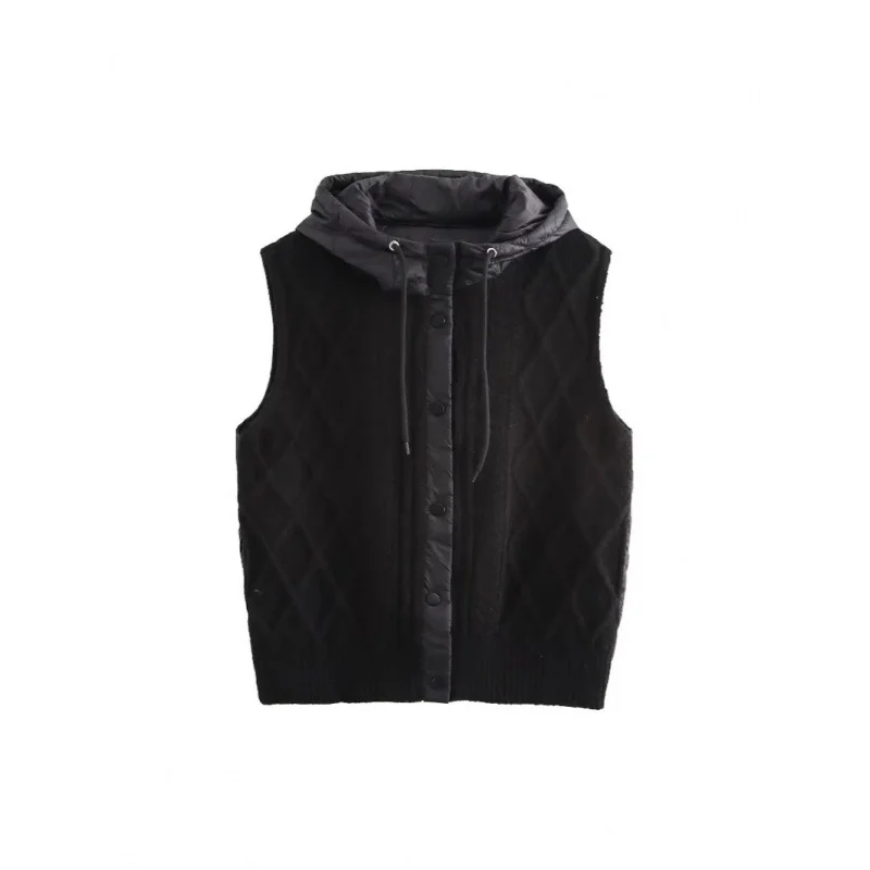 Nigikala Nigikala Women's 2025 Winter Fashion Vintage Vintage Vintage Cotton Stitched Knitted Hooded Vest Vest