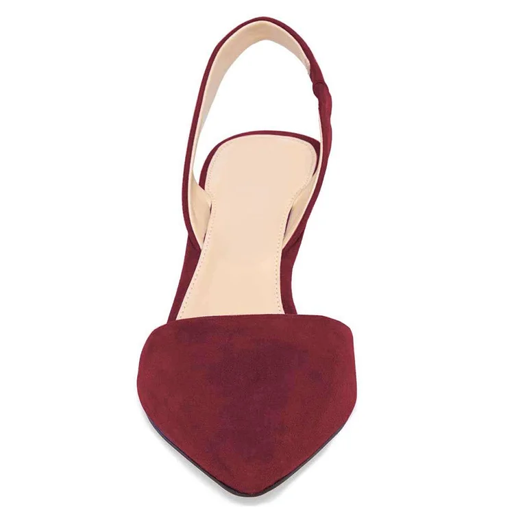 Maroon Suede Kitten Heel Slingback Pumps Vdcoo