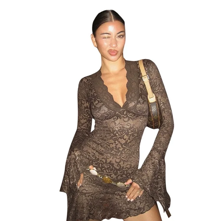 knee length dresses for ladies Elaine Lace Mini Dress in Black