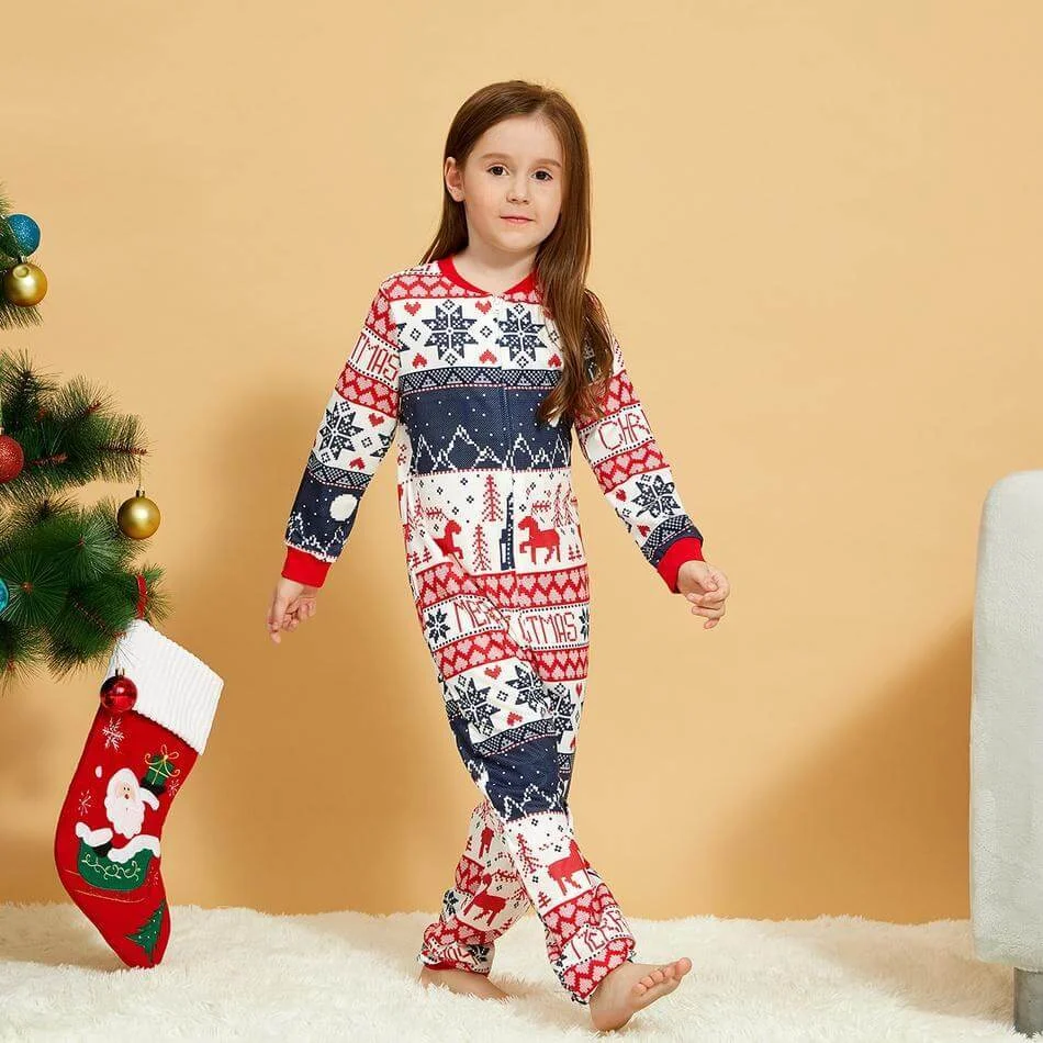 Christmas Reindeer Snowflake Geometric Print Family Matching Onesie Pajamas