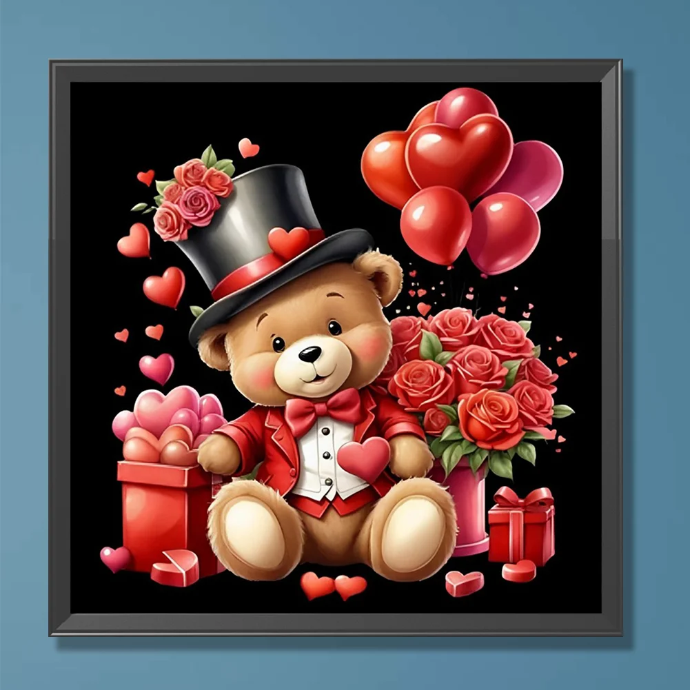 Diamond Painting - Full Round Drill - Love Rose Bear(Canvas|30*30cm)