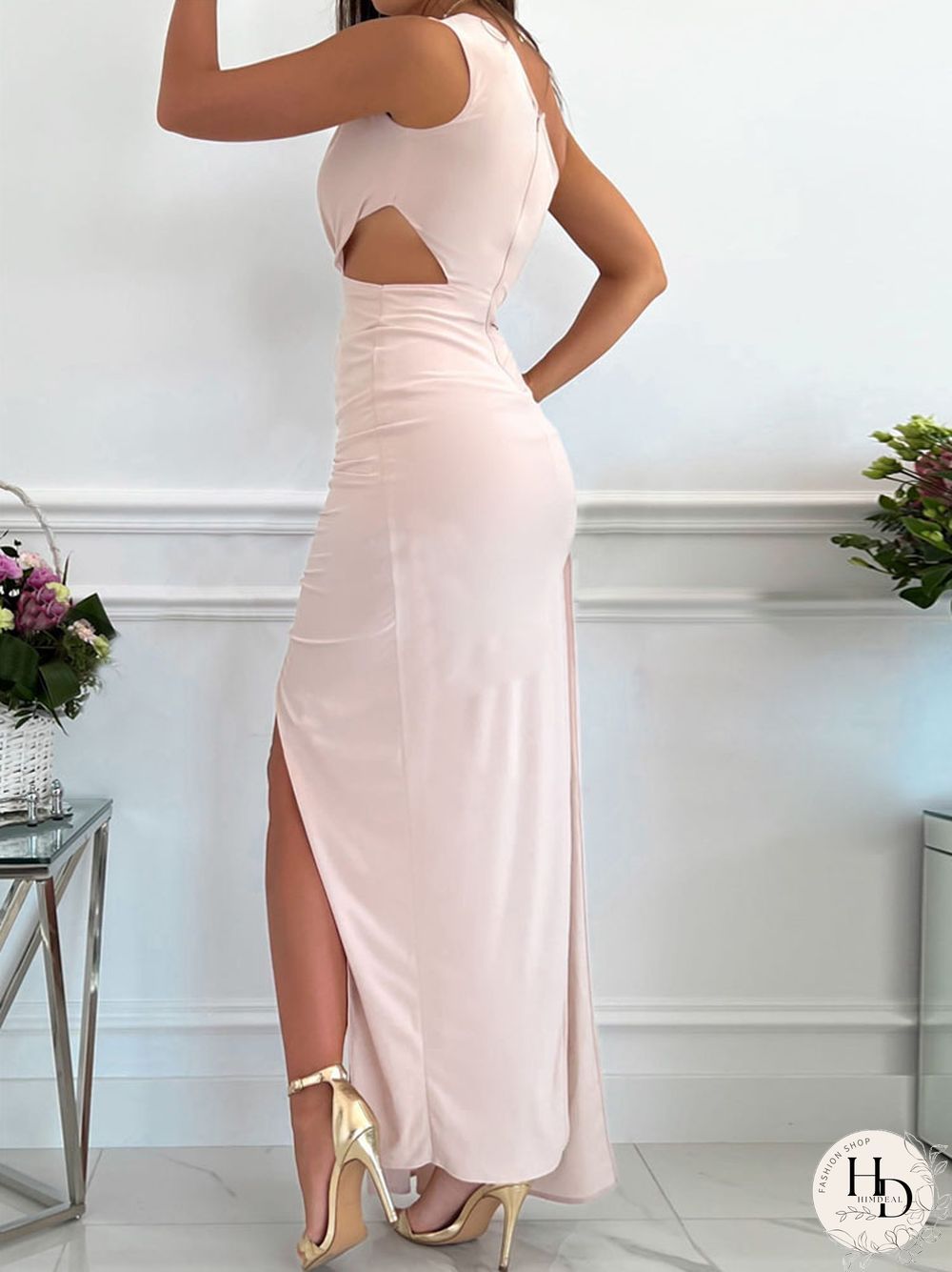 Elegant One Shoulder Dress Women Sexy High Slit Wedding Evening Party Dress Fashion Solid ClubWear Long Maxi Dress Vestidos