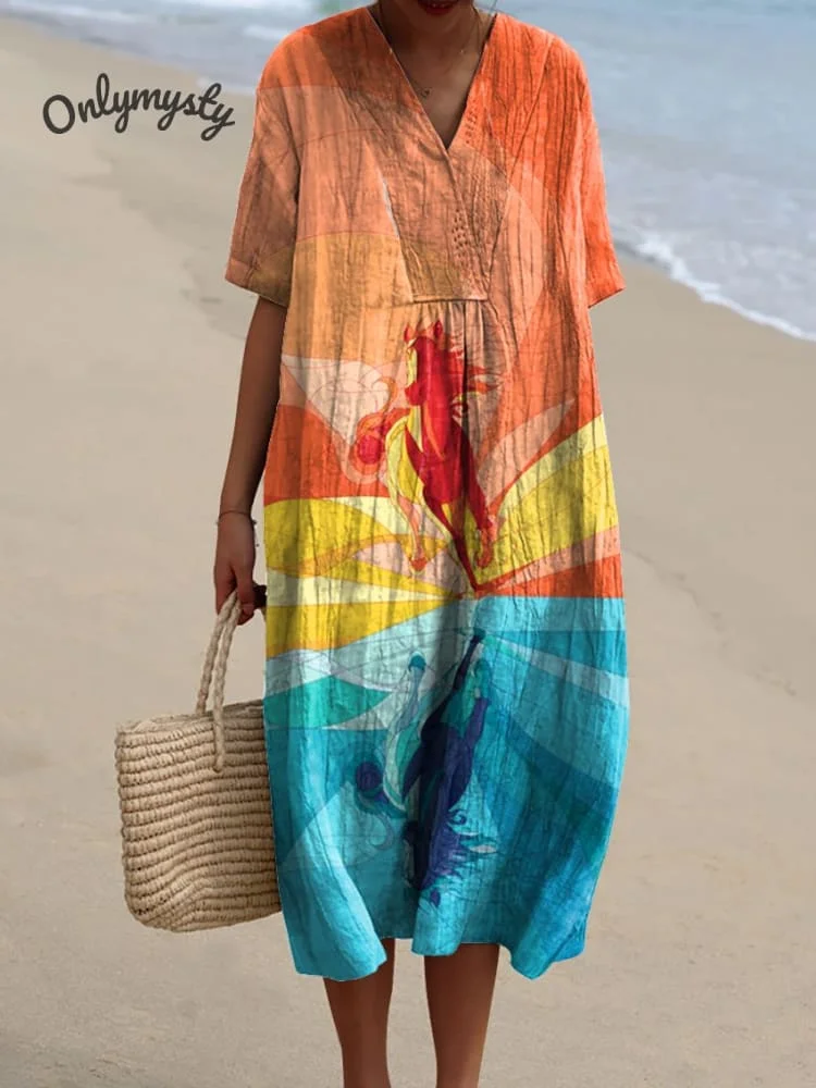 Running Wild Horse Art Printed Women's Flowy Dress