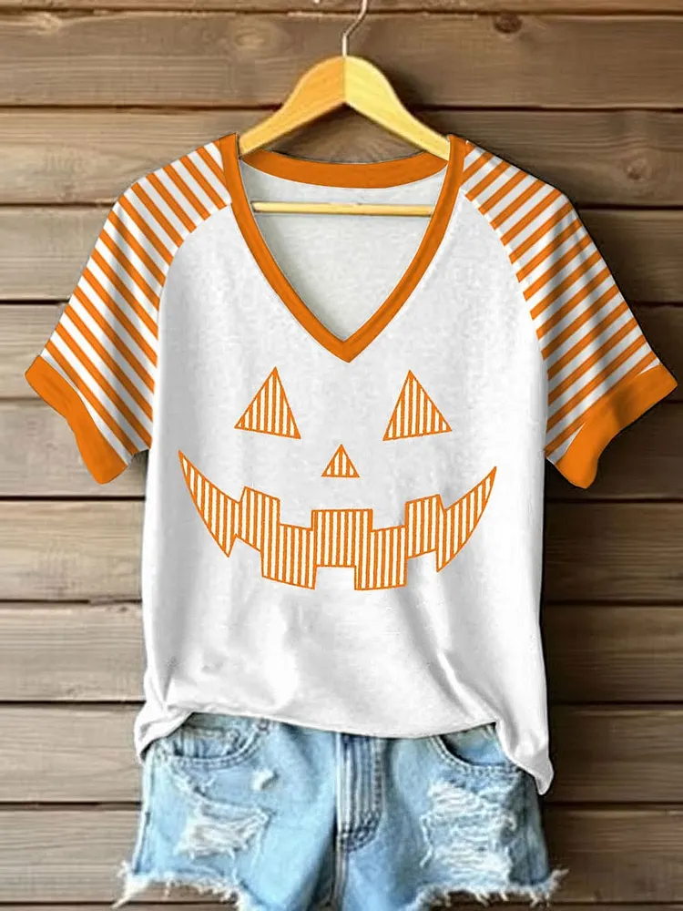 Women's Casual Autumn Pumpkin Print T-Shirt 