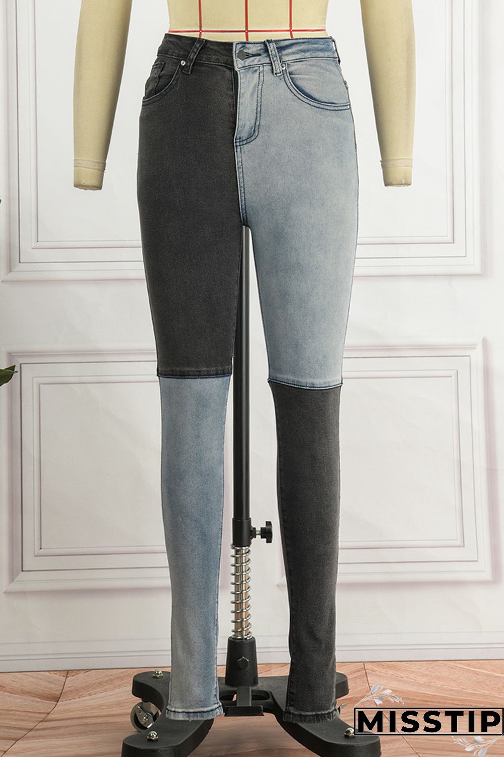 Black Casual Patchwork Contrast High Waist Regular Denim Jeans
