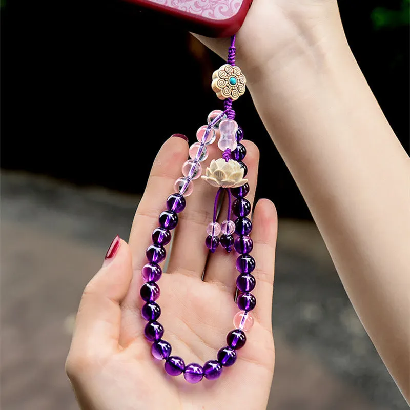Amethyst Crystal Lotus Healing Balance Phone Decoration