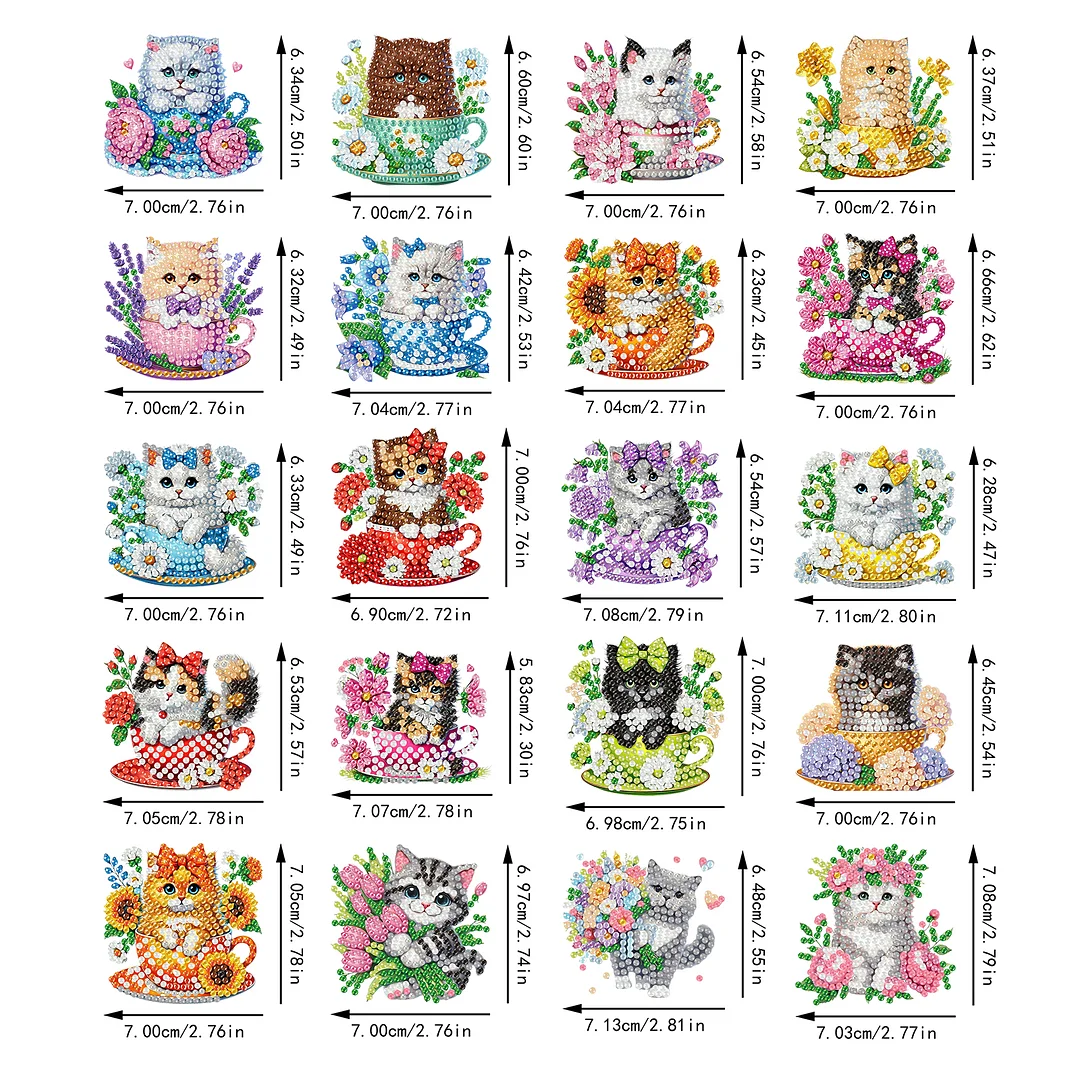 20Pcs Cat DIY Diamond Painting Magnets Kits for Beginners Adults DIY Crafts