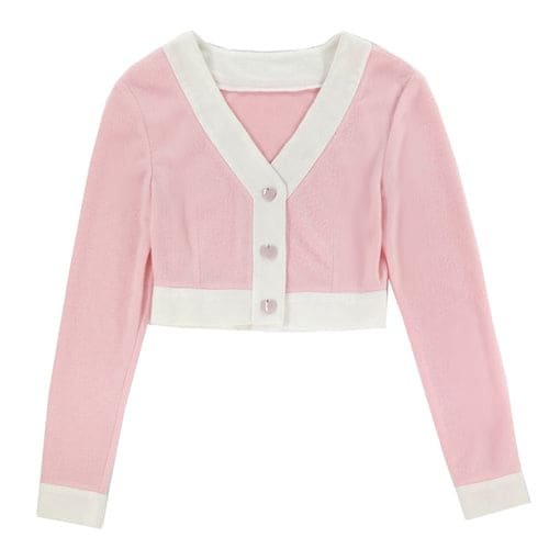 Kawaii Barbie Style Pink Hot Pink Love Hearts Cardigan Top Skirt Set ON108