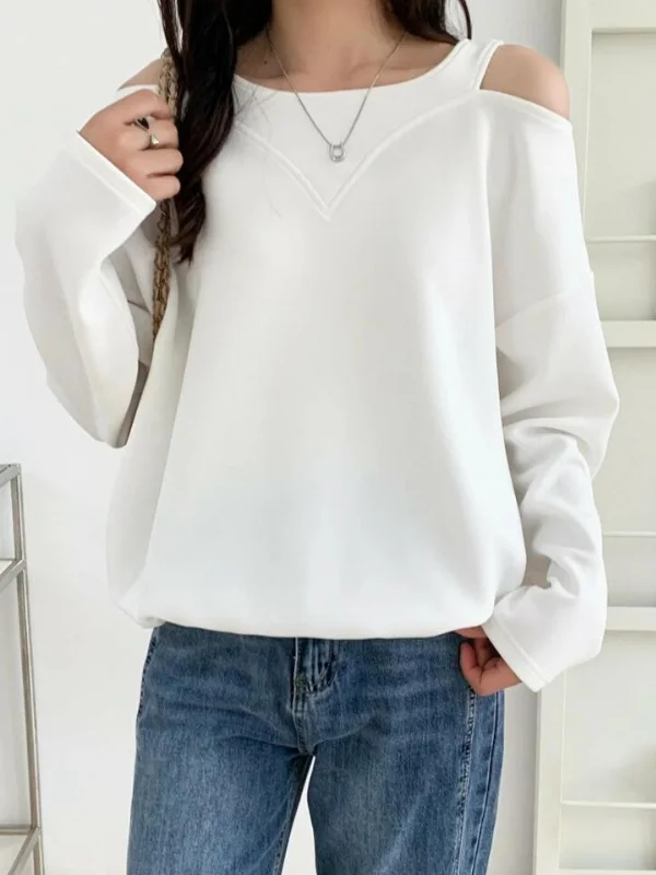 Stylish Off-Shoulder Solid Color Long-Sleeved Sweaters