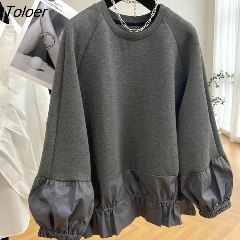 Toloer Toloer Pullovers Women Spring Fall Trend Tops Fashion Design Space Cotton Patchwork Lantern Sleeve Pullover Casual Loose Top 1127-1-Outfit Ideas