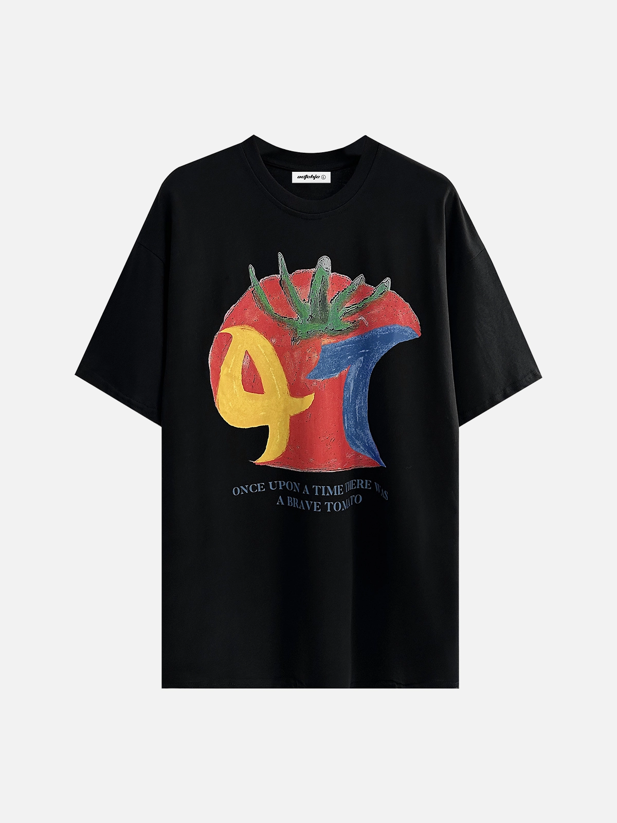 Black Act Chic Graffiti Tomato Print Oversized Tee Front